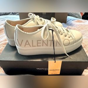 Valentino Cream Leather Platform Sneakers